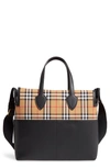BURBERRY KINGSWOOD VINTAGE CHECK & LEATHER DIAPER TOTE,4078473