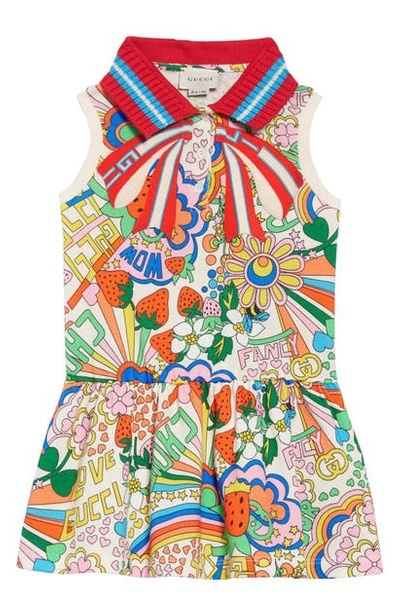 Gucci Kids' Striped Bow Dress In Ivory/ Multicolor