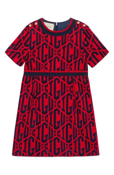 Gucci Kids' Game Cotton Dress In Flare/ Ink