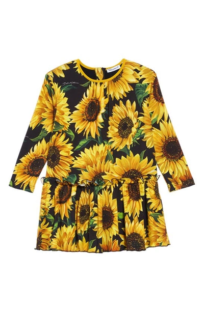 Dolce & Gabbana Kids' Girl's Long-sleeve Sunflower Print Dress