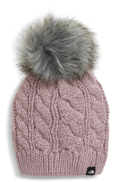 The North Face Kids' Oh-mega Knit Beanie With Faux Fur Pompom In Ashen Purple