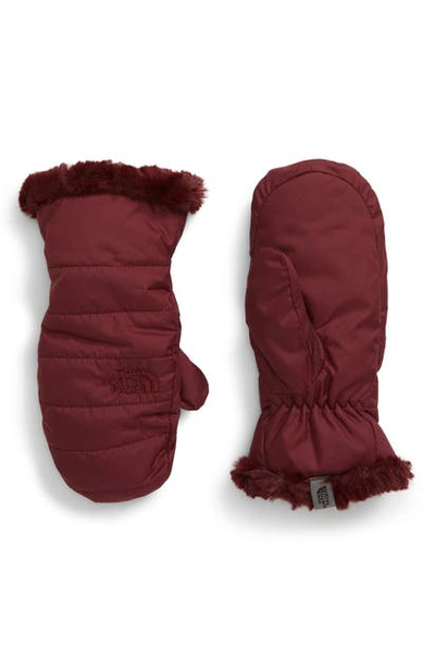 The North Face Kids' Mossbud Swirl Reversible Water Resistant Mittens In Deep Garnet Red