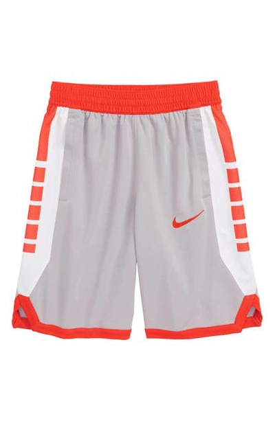 Nike Kids' Dry Elite Basketball Shorts In Atmosphere Grey/ Habanero Red