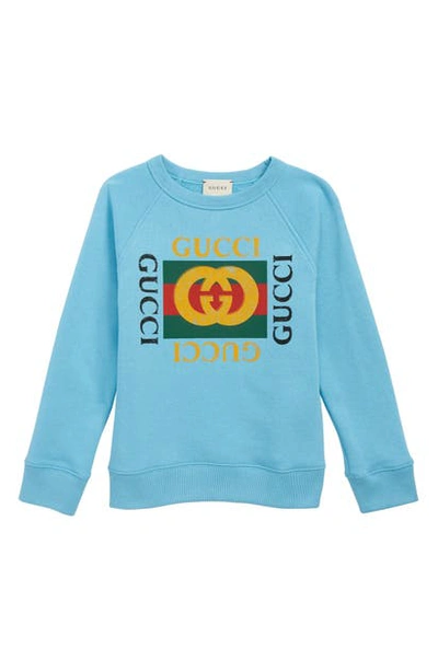 Gucci Kids' Logo Graphic Sweatshirt In Azure/ Green/ Red