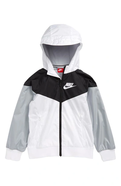 Nike Kids' Windrunner Water Resistant Hooded Jacket In White, Black, Gray