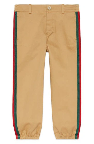 Gucci Kids' Stripe Stretch Gabardine Cotton Pants In Camel