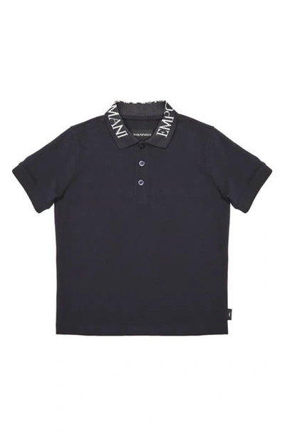 Armani Junior Kids' Logo Collar Polo Shirt In Blu Navy