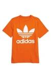 Adidas Originals Kids' Trefoil Graphic T-shirt In Orange/ White