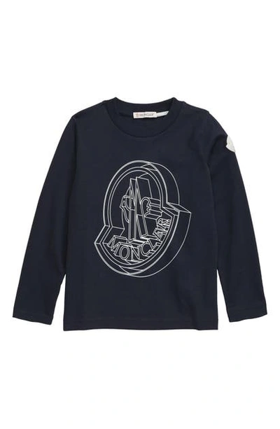 Moncler Kids' Logo L/s Cotton Jersey T-shirt In Navy