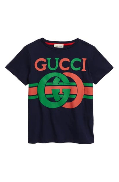 Gucci Kids' Logo Graphic T-shirt In Oltremare