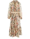 Zimmermann Kirra Belted Floral-print Cotton And Silk-blend Midi Dress In Peach Magnolia
