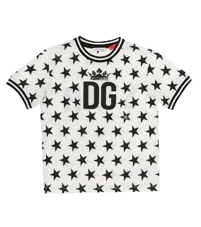 Dolce & Gabbana Kids' 星星印图纯棉平纹针织t恤 In Black & White