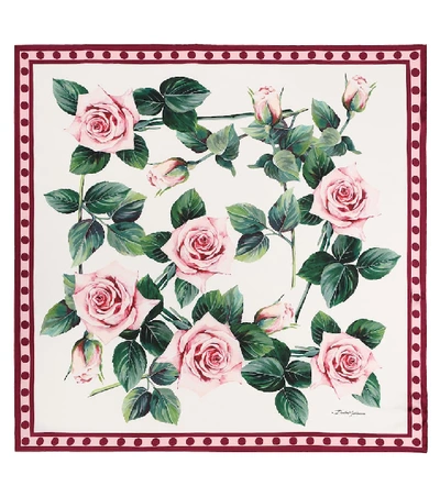 Dolce & Gabbana Tropical Rose Print Scarf In White