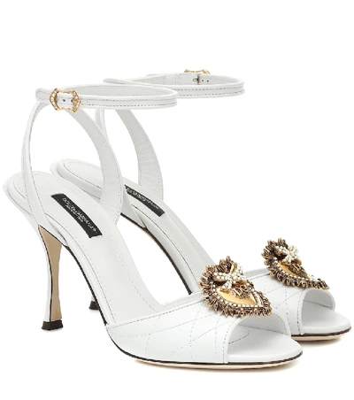 Dolce & Gabbana Keira Devotion Embellished Quilted Leather Sandals In White