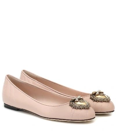 Dolce & Gabbana Devotion皮革芭蕾舞平底鞋 In Light Pink