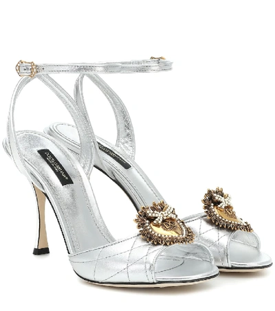 Dolce & Gabbana Keira凸纹皮革凉鞋 In Silver
