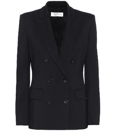 Max Mara Crepe Double-breasted Jacket With Frayed Edges In Black