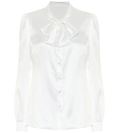 Dolce & Gabbana Small-dot Fil Coupe Tie-neck Blouse In White