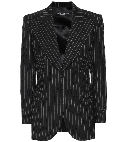Dolce & Gabbana Pinstriped Stretch Cool Wool Blazer In Black
