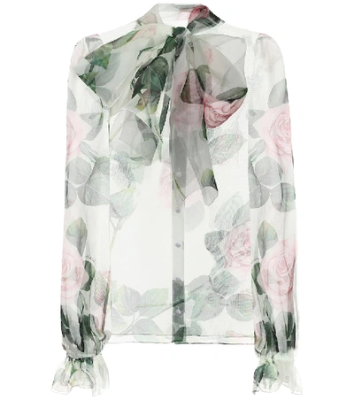 Dolce & Gabbana Pussy-bow Rose-print Silk-organza Blouse In Multicolor