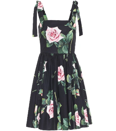 Dolce & Gabbana Short Sleeveless Poplin Tropical Rose Print Dress In Floral Print
