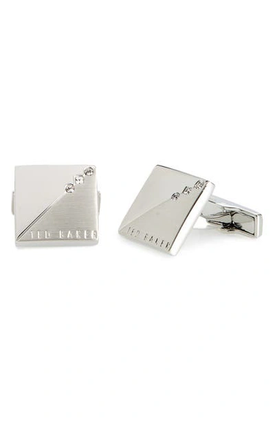 Ted Baker Small Crystal Corner Cuff Links In Silver-col