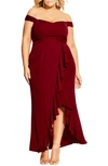 City Chic Hypnotize Off The Shoulder Tulip Gown In Amour Red