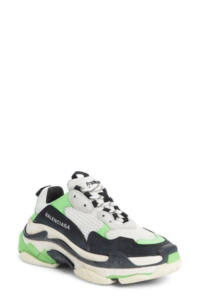 Balenciaga Triple S Low Top Sneaker In White/ Green Fluo