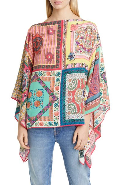 Etro Patchwork Mosaic Tile-print Poncho In Yellow
