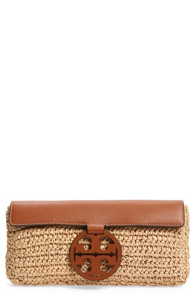 Tory Burch Miller Woven Straw Clutch In Natural