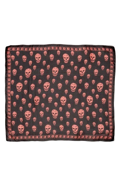 Alexander Mcqueen Skull Silk Scarf In Black/ Fuchsia