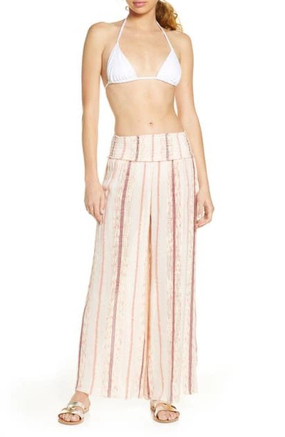 Surf Gypsy Leno Stripe Cover-up Pants In Coral