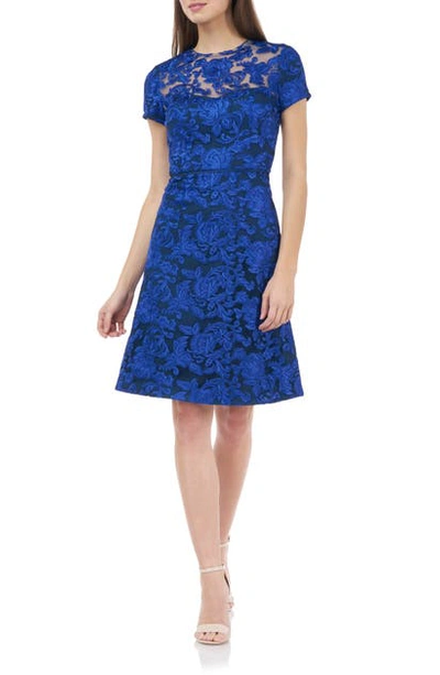Js Collections Embroidered Lace Cocktail Dress In Royal Navy