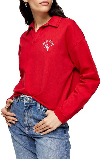 Topshop New York Rugby Top In Red