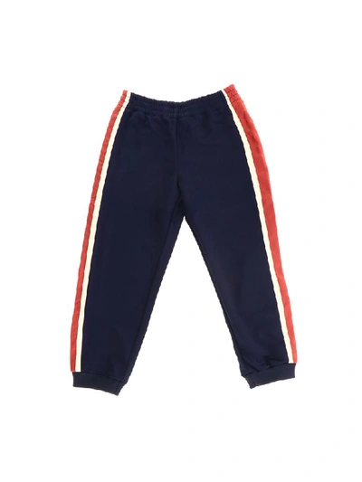 Gucci Kids' Children's Jogging Trouser With Gg Stripe In Blu