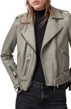 Allsaints Balfern Leather Biker Jacket In Duck Egg Blue