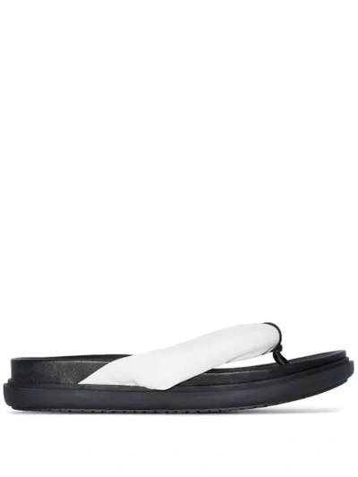 Lvir Black And White Dressing Gown Leather Flip Flop Sandals