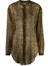 Saint Laurent Oversized Tie-up Shirt In Leopard-print Wool Etamine In Black
