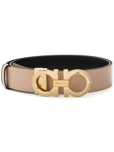 Ferragamo Gancini-buckle Reversible Leather Belt In Beige