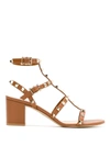 Valentino Rockstud Thick Mid-heeled Sandals In Brown