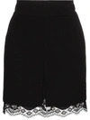 Dolce & Gabbana Chantilly Lace-trimmed Stretch-wool Mini Skirt In Black