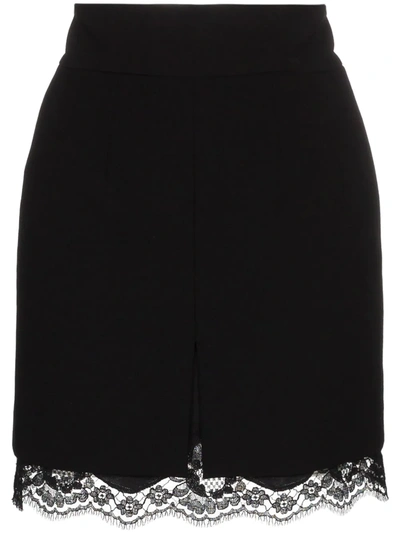 Dolce & Gabbana Chantilly Lace-trimmed Stretch-wool Mini Skirt In Black