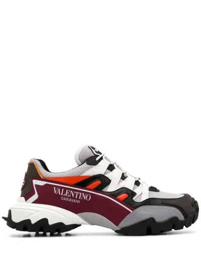 Valentino Garavani Climbers Sneakers In Black Gray And Burgundy In Red