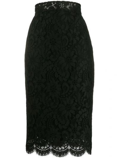 Dolce & Gabbana High-waisted Lace Pencil Skirt In Black