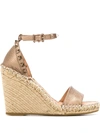 Valentino Rockstud Double 105 Leather Espadrille Wedges In Brown