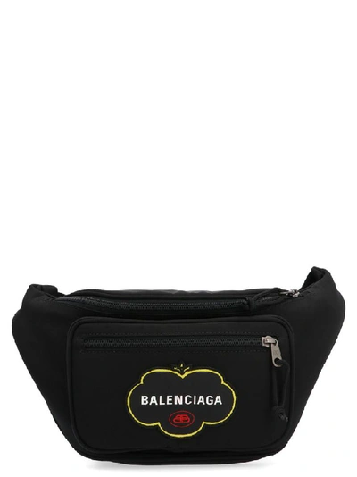 Balenciaga Explorer Belt Bag With Logo Patch In Black