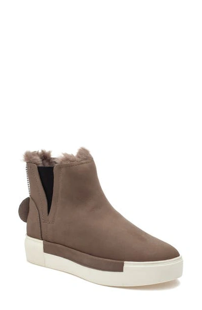 Jslides Val Faux Fur Lined Platform Sneaker In Taupe Nubuck Leather