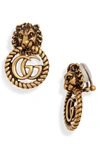 GUCCI LION HEAD DOUBLE-G CLIP-ON EARRINGS,YBD60585700100U