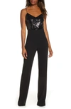 BLACK HALO SAXON SLEEVELESS SEQUIN JUMPSUIT,9681469