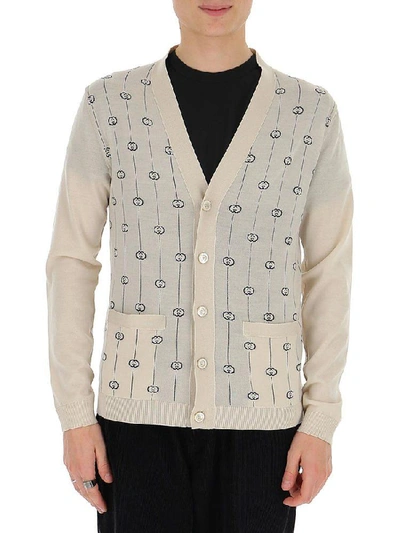 Gucci Logo Pinstripe Cardigan In Neutrals